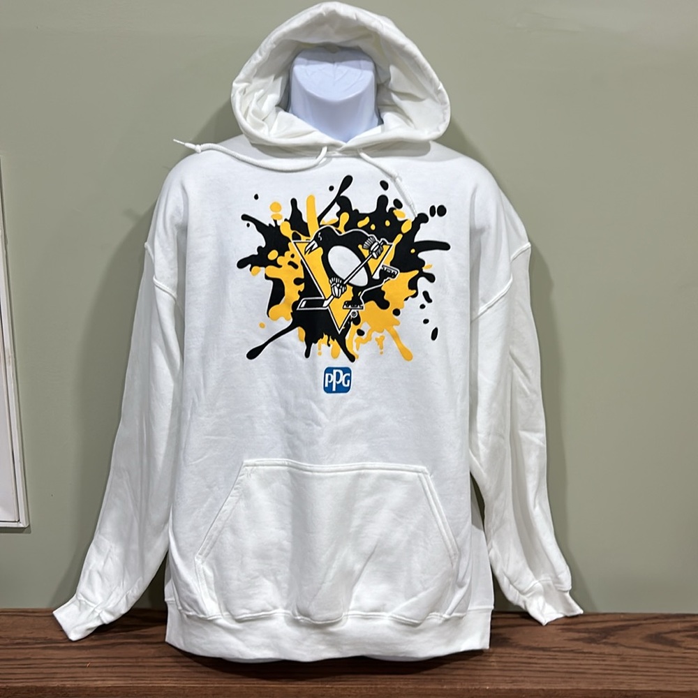 NWOT Pittsburgh Penguins NHL Hockey White Hoodie PPG Sweatshirt by Gildan XL & L